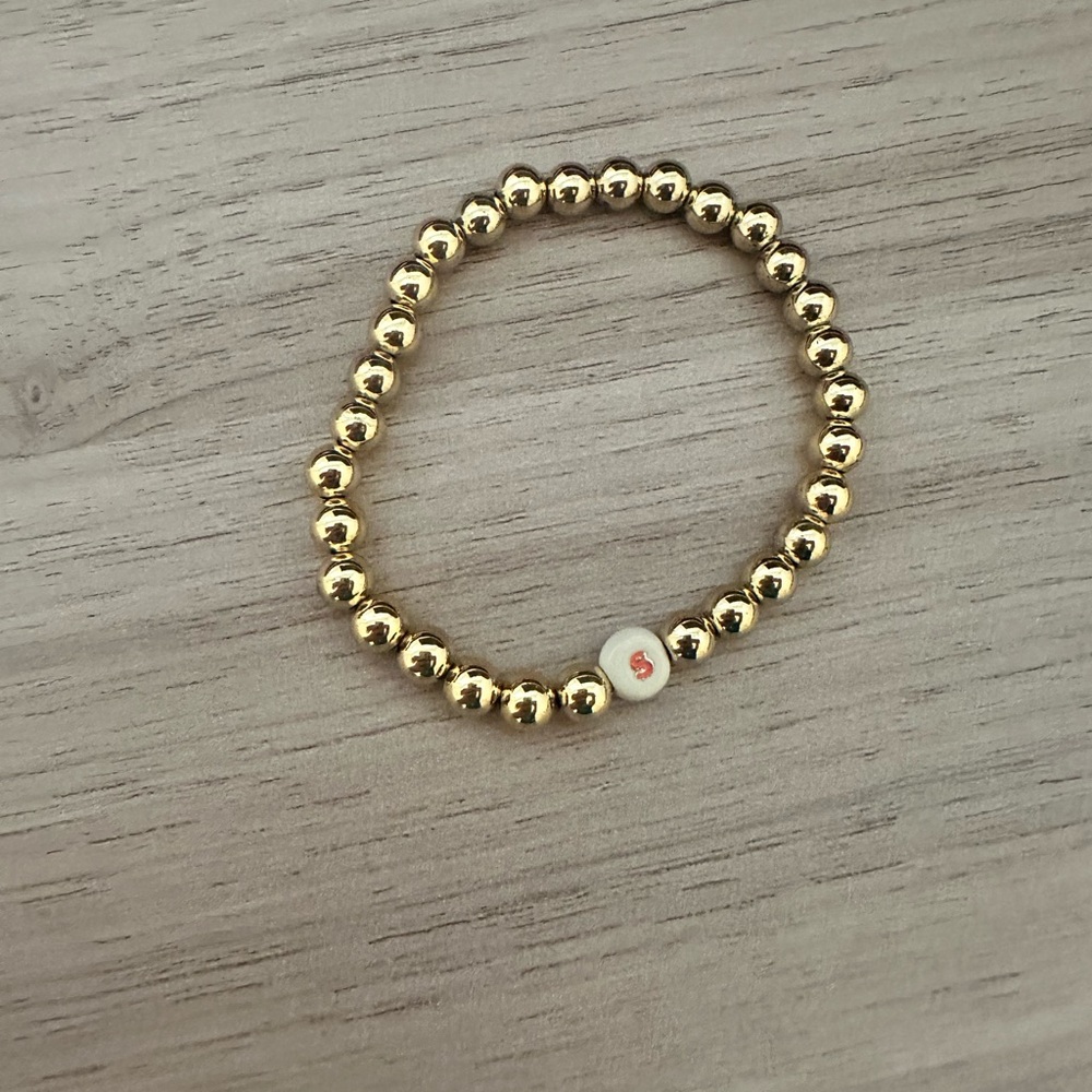 Gold Beaded Bracelet with Initial Charm